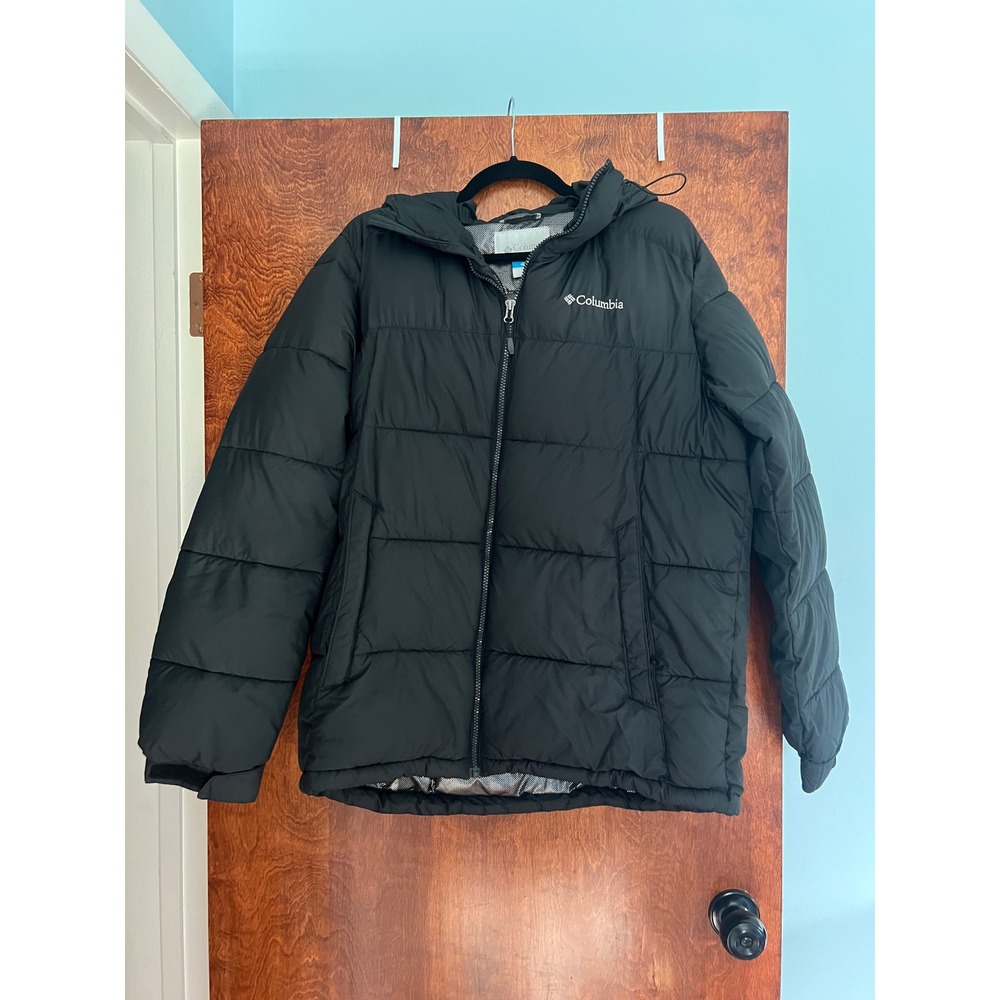 Columbia Puffer Jacket Mens Medium Black Excellent Pike Lake Omni-Heat Hooded